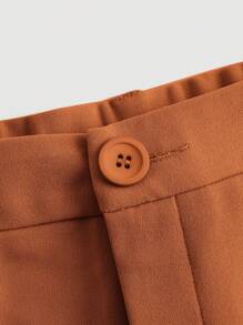 SHEIN MOD Quần ống rộng màu trơn thiết kế sọc tăm cỡ lớn cho nữ, quần thường ngày công sở cho nữ, quần áo công sở cho nữ, phong cách tiền bạc cổ điển cho nữ - Rỉ Nâu - Xem 3