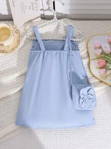 SHEIN 女婴可爱甜美花朵 3D 装饰吊带背心连衣裙和婴儿，夏季 - 彩色 - 查看 2