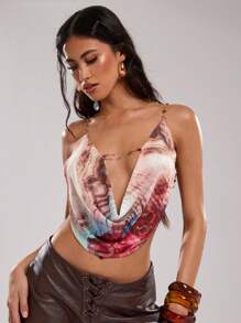 SHEIN BAE Camiseta sin espalda de mujer con escote profundo y estampado de leopardo para el verano - Multicolor - Ver 4