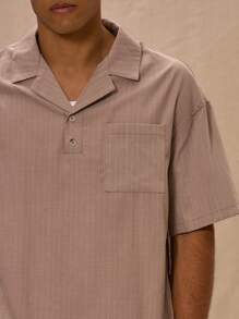 Musero Boxy Oversized V-Neck Collared Pinstripe Short Sleeved Polo Top Only - Multicolor - View 4