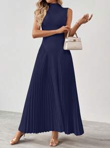 SHEIN Tall 女士优雅褶皱紧身 A 字形连衣裙 - 藏蓝色 - 查看 5