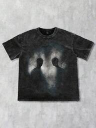 Grunge Punk T-shirt à imprimé silhouette, simple et , convient pour l'été