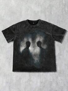 ROMWE MEN Grunge Punk Grunge Silhouette Print T-Shirt, Simple & Fashionable, Suitable For Summer