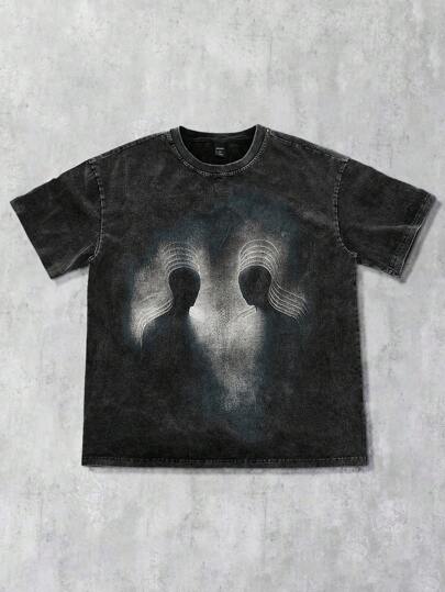 Grunge Punk T-shirt à imprimé silhouette, simple et , convient pour l'été