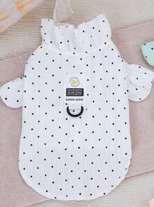 PETSIN Cute & Elegant Lady Style DADADOU & Daisy Print Puff Sleeve Dot Design Blouse, Summer Lightweight & Breathable, Suitable For Outings & Walking Pets, White & Green, Spring/Summer - White - View 2