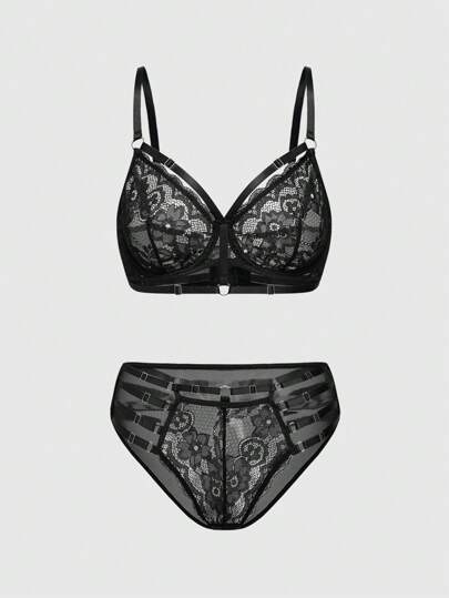 Gothic Underwire Lace Triangle Cup Bra & Panty Lingerie Set