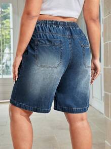 SHEIN SXY Plus Size Casual Denim Shorts, Fashionable Suitable For Summer - Dark Wash - View 2