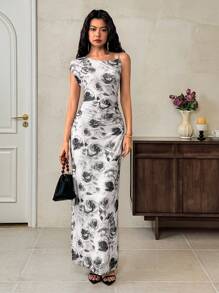 EastFlair Robe longue moulante sans manches pour femmes, épaule asymétrique, style minimaliste adapté pour l'été