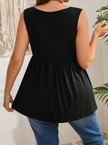EMERY ROSE 2pcs Atasan Tank Top Wanita Ukuran Plus Musim Panas Kasual Elegan Hitam & Putih, Leher Bulat Warna Polos untuk Liburan, Gaya Pedesaan Boho - Hitam dan Putih - View 4
