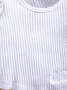 Baby Girl Casual Simple Versatile White Hollow Embroidery Patchwork Ribbed Knit Blouse Top, Spring/Summer - White - View 6