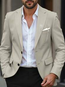 Manfinity Mode Manfinity AFTRDRK Men's Jacquard Single-Button Blazer,Men's Casual Jacquard Texture Peaked Lapel Suit Jacket, Metal Star Chain Pendant, Suitable For Party Gathering Business Clothing - Apricot - View 1