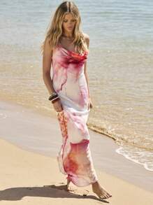 Aralina 花卉印花围脖领链带夏季长裙 - 粉色 - 查看 7