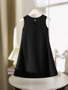 SHEIN Elladie kids Young Girls Sleeveless Elegant & Casual Bow Design Mid-Length Dress - Black - View 2