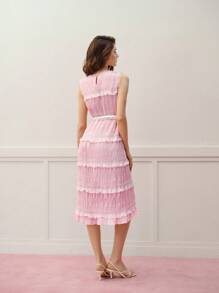 MOTF PREMIUM TIERED LAYER BELTED DRESS - Pink - View 3