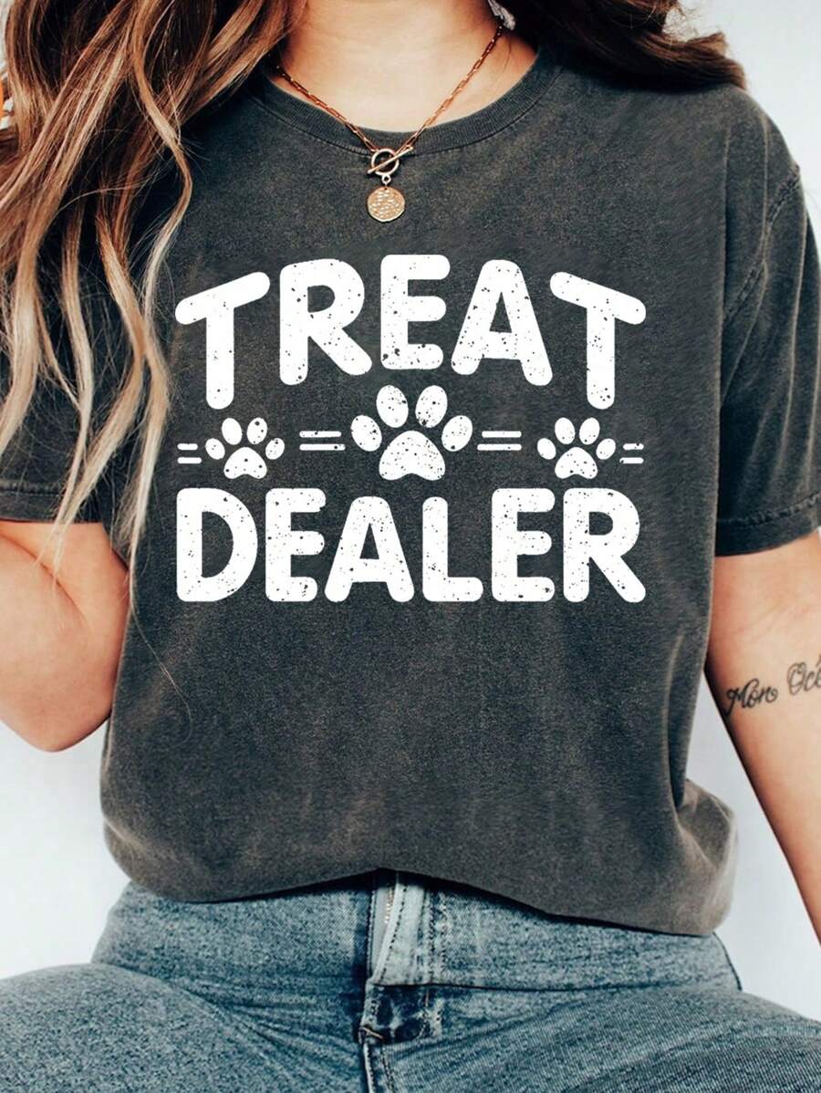 INAWLY Plus Size Casual Summer Letter Print Short Sleeve T-Shirt - Black - View 1