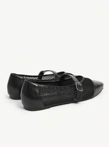 CUCCOO CHICEST 女士网眼拼布方头平底优雅浪漫休闲黑色网眼平底玛丽珍鞋，适合下午茶、约会、优雅装扮、度假 - 黑色 - 查看 12