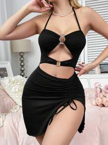 Rochie de pijamă sexy cu tiv cu fante, minimalistă și la modă pentru vară