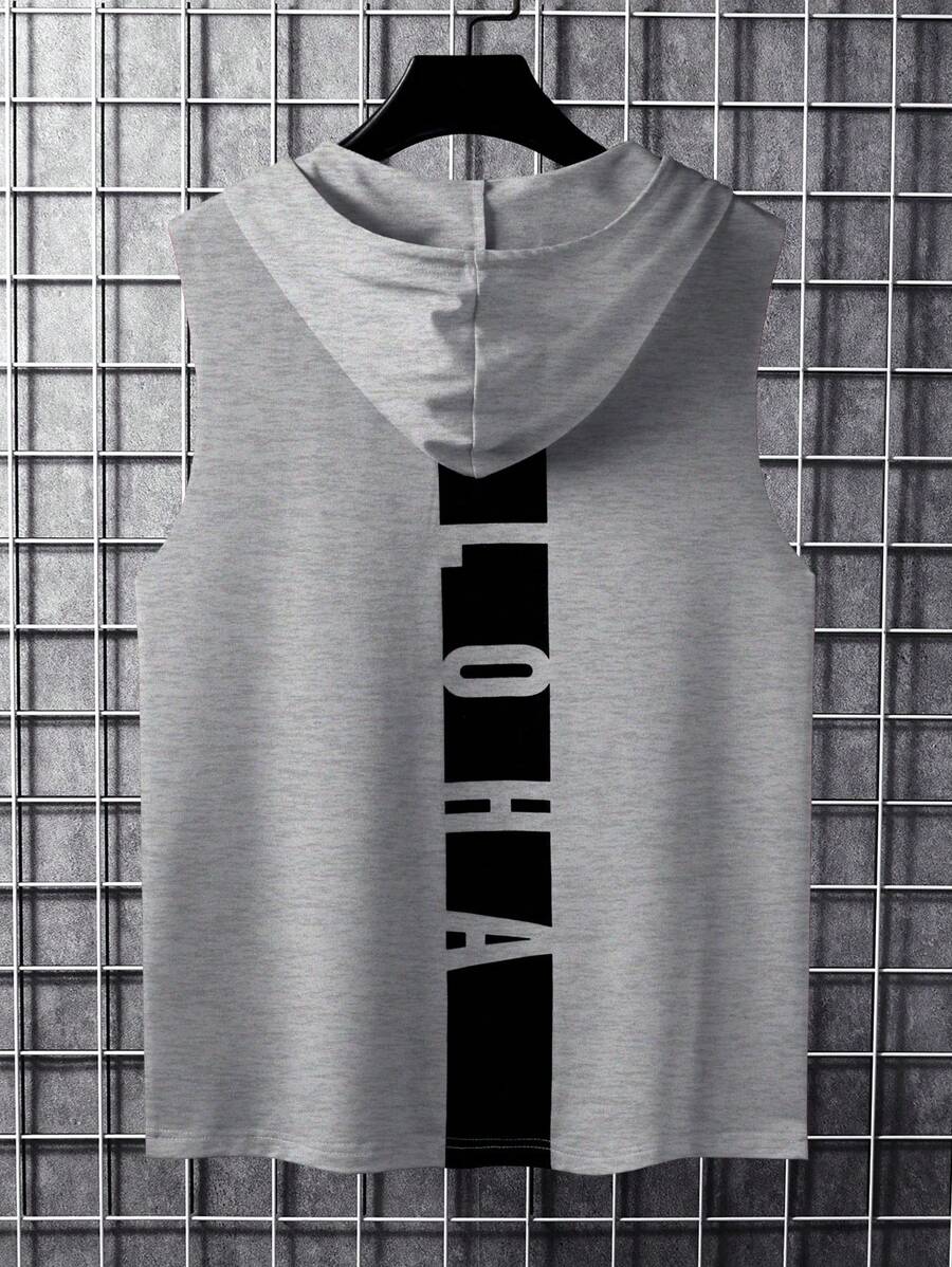 Manfinity Homme Men's Casual Sleeveless Hooded Tank Top With Rib-Knit Detailing And Regular Fit - Light Grey - View 1