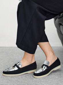 CUCCOO BIZCHIC Women's Patchwork Fringe Fashion Casual Daily Wear Slip-On Flats Spring Shoes Spring Break EasterSpring Summer New Shoes Vacation Women Wedding Shoes Easi For Easter - Black - View 1