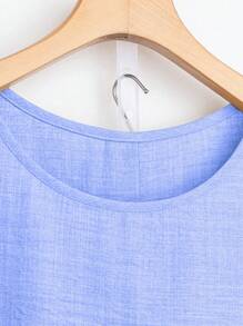 SHEIN LUNE 2pcs Women Casual Solid Color Ruffle Trim Top And Trousers Set, Summer - Blue - View 4