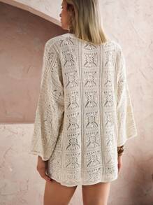 EURMUSE Áo kimono mùa hè BOHO dành cho nữ có tua rua đan hở, - Màu be - Xem 2