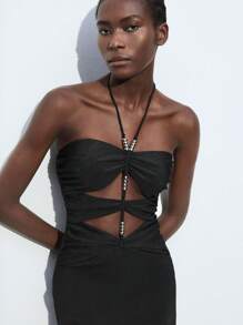 Maija Nouvelle robe d'été multifonctionnelle 2025 de style Top de gamme simple avec un design vintage à lacets style soutien-gorge en métal argenté perlé ajouré. Convient pour les sorties, les fêtes, les mariages, la remise des diplômes. Idéale pour les vacances à la plage ou en ville.