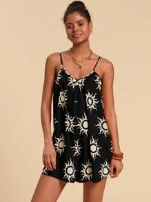 Travachic 女式编织火热太阳印花宽松连体裤 - 黑色 - 查看 5