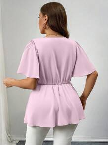 SHEIN Unity 大码纯色 V 领短袖衬衫，简约时尚，适合夏季