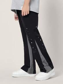 SUMWON 高性能银河印花喇叭裤星夜舞蹈运动裤青年弹力训练紧身裤宇宙运动服