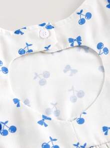 SHEIN Young Girls Sweet Heart Cutout Back Cherry Bow Print Dress - Multicolor - View 10