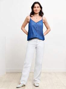 SHEIN LUNE 素色紐扣細節吊帶上衣 - 藍色 - 查看 5