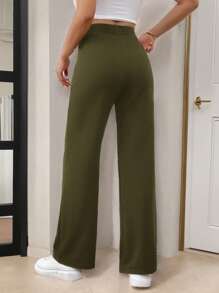 SHEIN Frenchy Women's Casual Elegant Twist Waist Bodycon Straight Pants Work Pants Winter Green Christmas Spring - Green - View 2