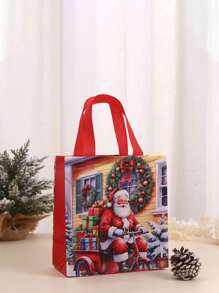4/12/20pcs Gift Bags With Santa Claus Print - Reusable Party Gift Tote Bags For Presents - Non-Woven Retail Shopping Bags With Handles For Holiday & Birthday Gifts, Valentine's Day, Valentines Wedding, Birthday,Christmas Decorations, Suplies