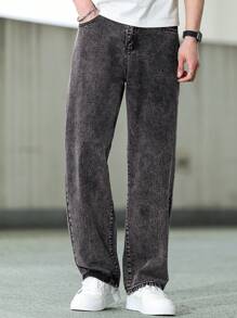 Manfinity Homme Men's Casual Denim Jeans, Fashionable Design Suitable For Summer - Grey - View 5