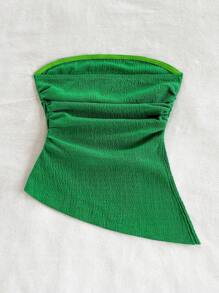 Soleia 女士度假露肩蓝色纹理不对称下摆开衩侧褶皱修身上衣