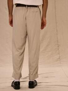 Tailored Double Belt Detail Straight Leg Turn Up Trouser - Khaki - View 4
