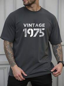 RivetRise Men's Grey Knit Dropped Shoulder Short Sleeve 1975 Graphic T-Shirt - Grey - View 1