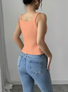 Selianne Áo ba lỗ cài nút phía trước màu trơn đơn giản cho nữ, mùa hè - trái cam - Xem 2