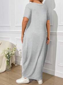 SHEIN LUNE Vestido largo estampado de talla grande para mujer - Gris Claro - Ver 2