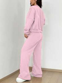 Flirla 2 件套女士拉链夹克和裤子，简约时尚，适合夏季