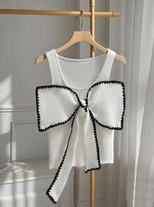 Chiquease New Style Spring/Summer Fitted Sexy Elegant Bow Knit Top For Ladies - White - View 1