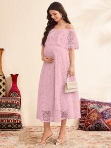 SHEIN Maternity Off-Shoulder Daily Dress - Pink - View 7