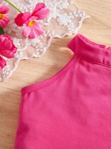 SHEIN Glamorique Kids 2 件套年轻女孩时尚可爱休闲度假风格无袖上衣和花卉网眼裙套装 - 玫紅色 - 查看 4