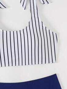 SHEIN Swim Striped Printed Twist Bikini Swimsuit (Print Random), Summer - Multicolor - View 4