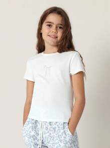 SUMWON Conjunto casual de verano para niñas pre-adolescentes con camiseta de bebé con estampado de leopardo y pantalones cortos deportivos a juego, conjunto de prendas de estar en casa perfecto para actividades de primavera y verano