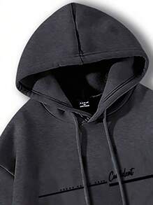 Manfinity Homme 2pcs/Set Men Letter Print Hoodie And Drawstring Sweatpants Set - Dark Grey - View 6