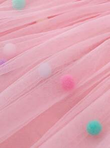 SHEIN Baby Girl Spring&Summer Cure,Casual Style Small Pompons Decoration Wesh Short Skirt - Pink - View 7