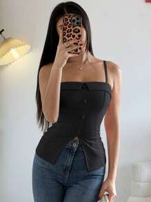 Rafferiza Áo hai dây đính ngọc trai quyến rũ hình chữ S thời trang đa năng, gợi cảm và thanh lịch dành cho phụ nữ, mùa xuân/hè - màu đen - Xem 5