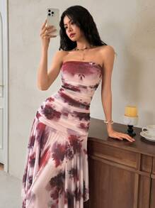 EastFlair Women's Long Slim Fit Strapless Dress, Minimalist & Fashionable, Suitable For Summer