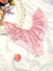 Women's Floral Print Ruffle Waist Tie Front Bikini Bottom - Pink - View 6